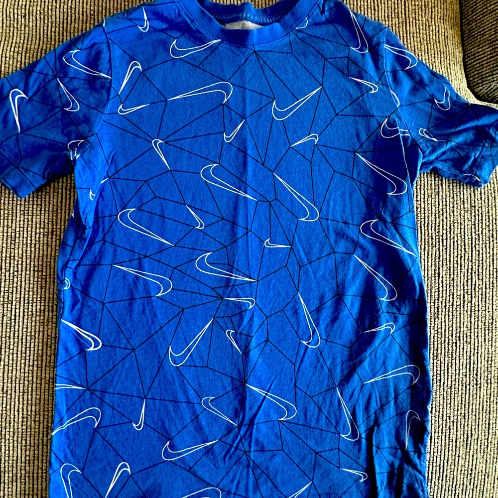 Nike Blue Short Sleeve Tee with All Over Swoosh Print